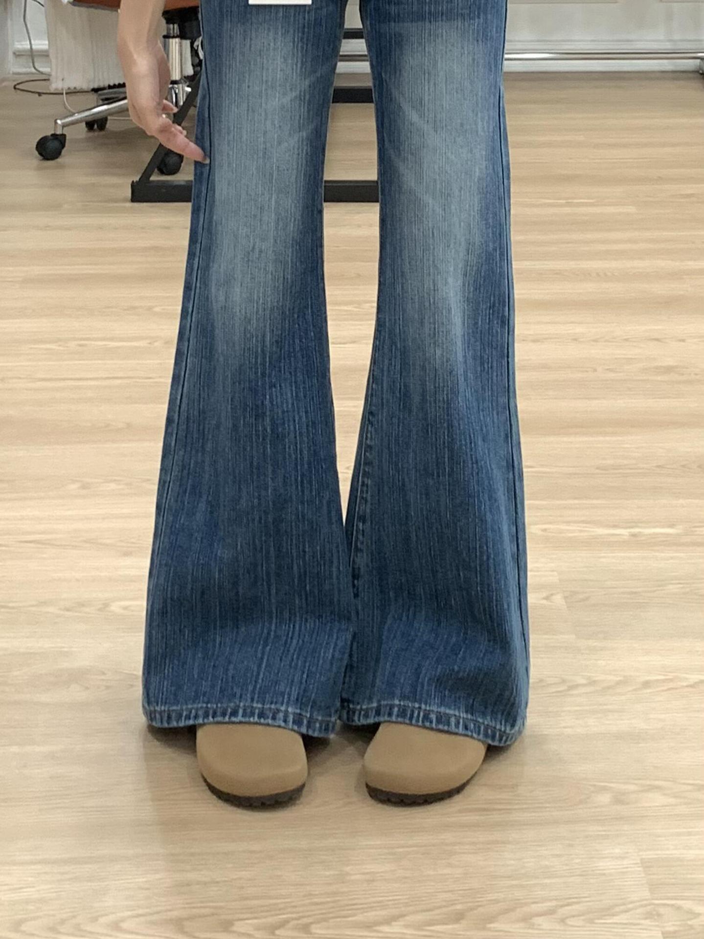 Loose Flared Jeans for Women, Autumn 2025 New Low-Rise Bamboo Texture Retro Style
