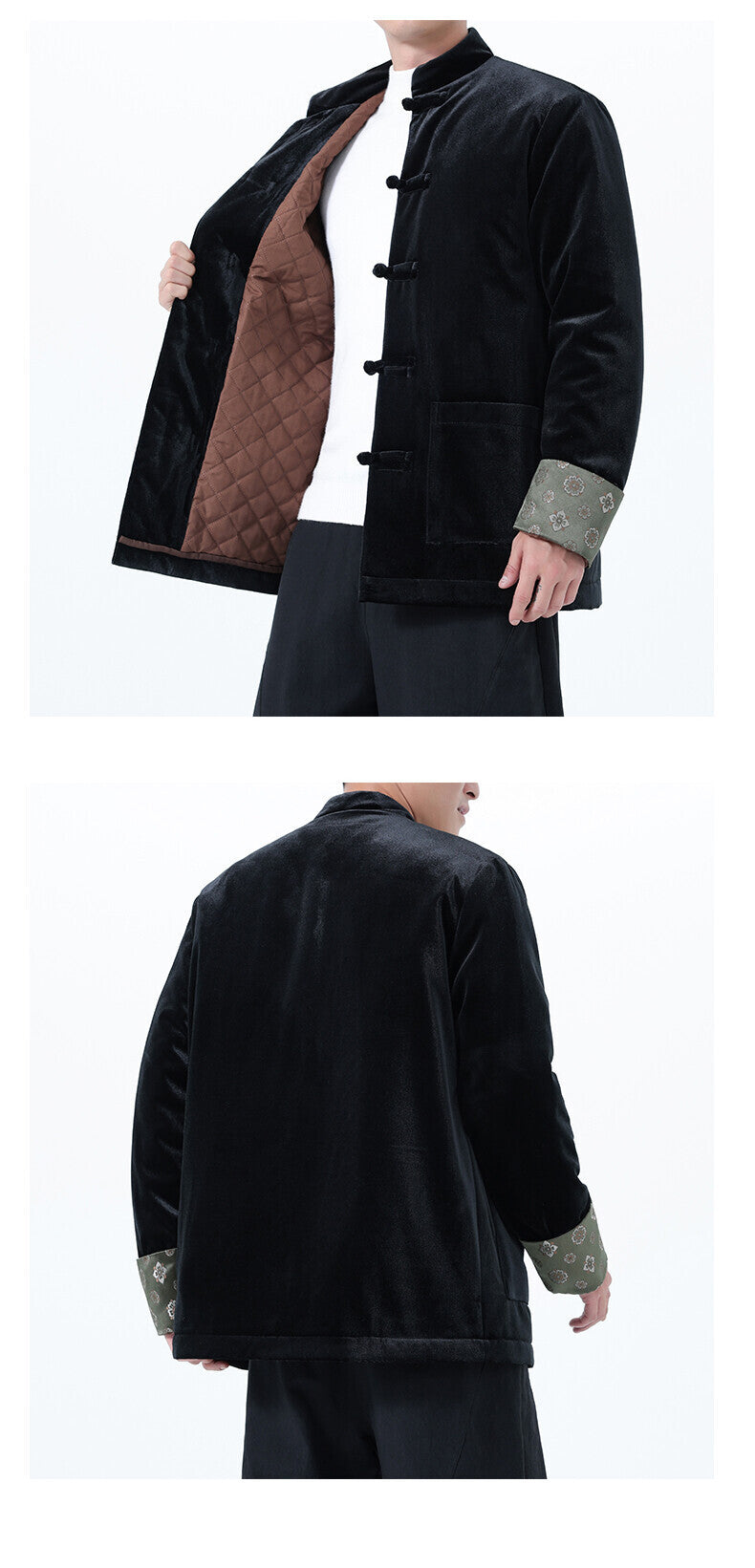 Winter Chinese-Style Tang Suit Jacket for Men, Corduroy Cotton Coat, Retro Thickened Cotton Clothing, Chinese-Style Button Cotton-Padded Jacket, Hanfu