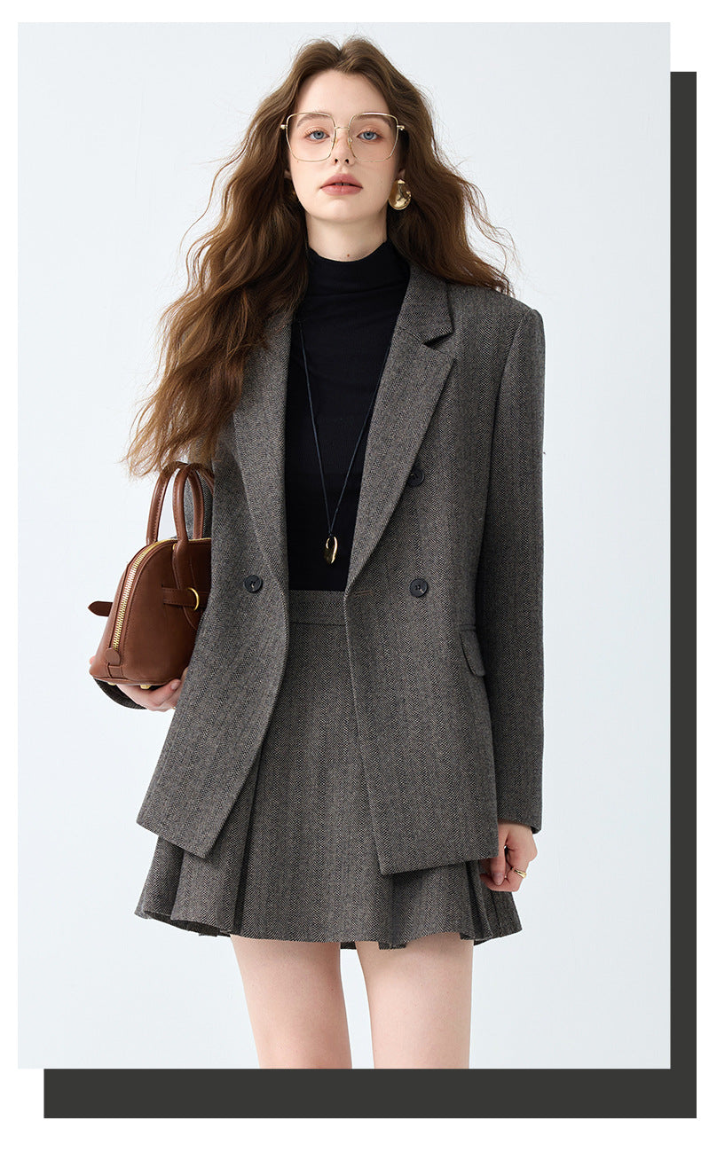 Cross-Border Gray Blazer for Women, New Spring and Autumn Style, High-End, Elegant, Casual, College Style, Korean Version, Loose-Fitting Suit Set