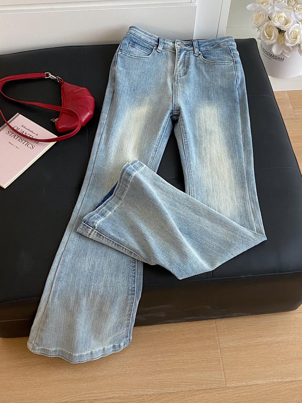 Korean 2025 Autumn New Women's Ins Blogger's Own Hip-Enhancing Slimming Look Bootcut Jeans Retro Slim Pants