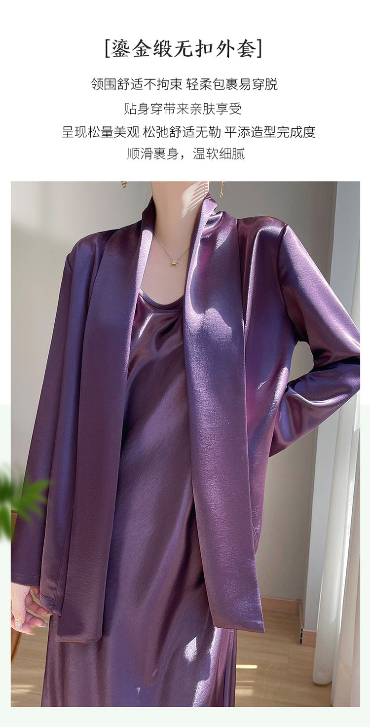 Gilt Satin Fashionable High-end Thin Jacket Spring Summer Autumn Commuter Buckle-free Suit Jacket Women's 2025 New