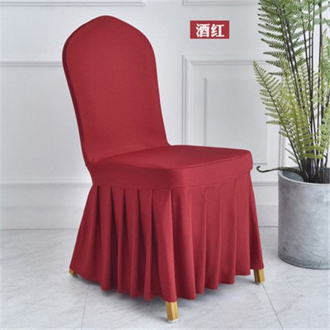 Solid Color All-Inclusive Elastic Pleated Skirt Chair Cover Hotel Wedding Banquet Household Universal Skirt Stool Cover
