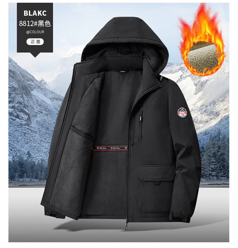 Cotton Jacket Fleece-Lined Thickeneded Windproof Waterproof Warm Autumn and Winter Cotton Jacket Large Size Workwear Outdoor Cotton Jacket for Men 8812