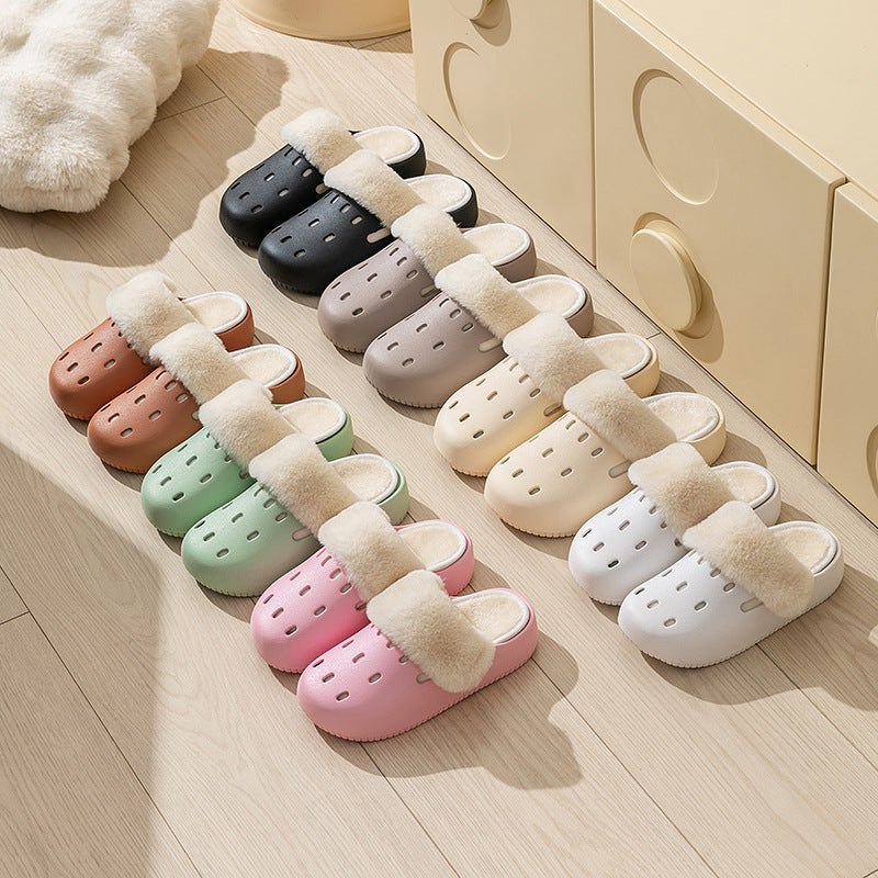 Plush Croc Shoes Women's Winter 2025 New Outerwear Fashion Internet Celebrity Couple Thick-Soled Removable Cotton Slippers for Men