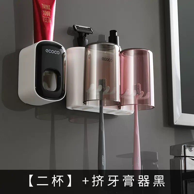 Wall-mounted toothbrush holder toilet non-perforated toothpaste toothbrush storage rack transparent mouthwash cup brushing cup suit