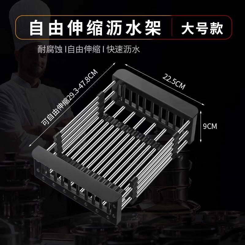 Factory Direct Sales Retractable Drain Rack Kitchen Sink Drain Basket Stainless Steel Thickened Dish Basin Storage Rack Drain Rack