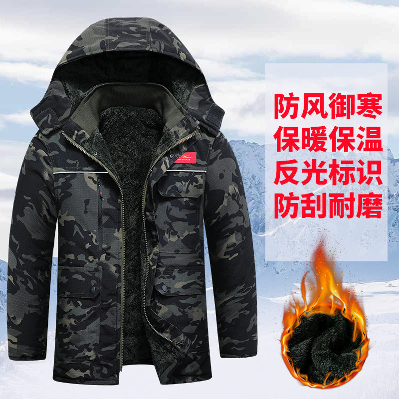 Winter Workwear Thickened Cotton Coat with Fleece, Cold-Resistant, Warm for Cold Storage, Northeast Waterproof, with Hood, Wear-Resistant Large Cotton Jacket