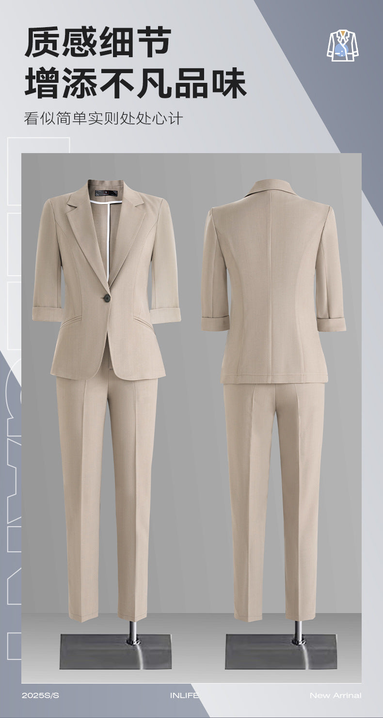 Cross-Border Three-Quarter Sleeve Blazer for Women, New Formal Wear for Interviews, Hotel Workwear, Professional Attire, Business Suit Set