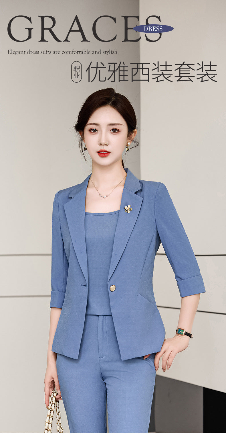 Pink Mid-Sleeve Suit for Women 2025 New Summer Thin Business Attire Elegant Beauty Salon Front Desk Work Clothes