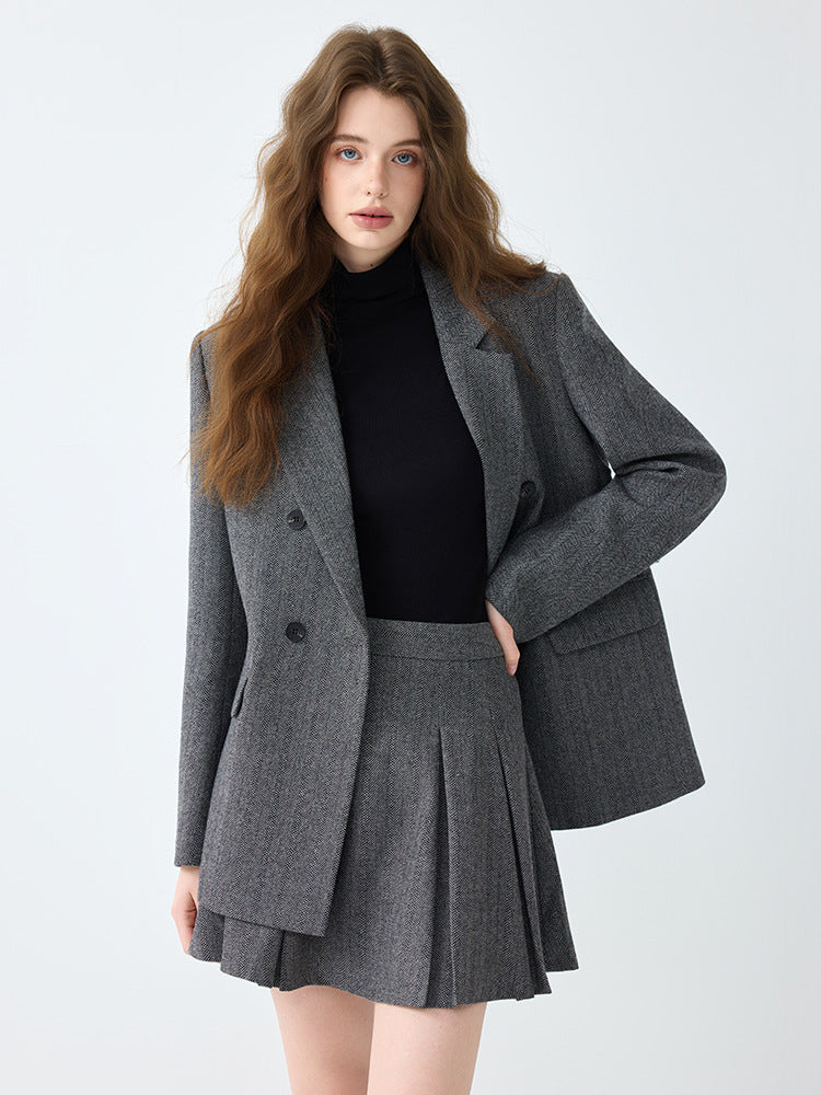 Cross-Border Gray Blazer for Women, New Spring and Autumn Style, High-End, Elegant, Casual, College Style, Korean Version, Loose-Fitting Suit Set