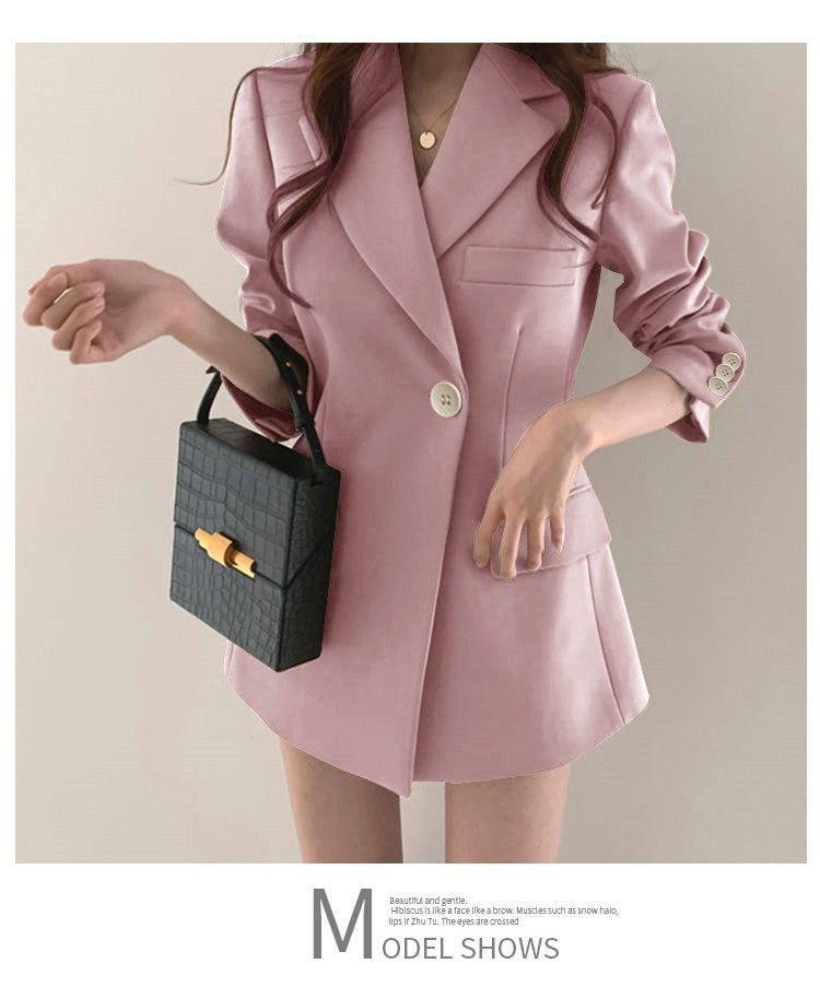 khaki Suit Jacket Women's Spring and Autumn Korean-style Ins Hong Kong-style Retro Top Tight Waist Slimming Mid-length Small Suit