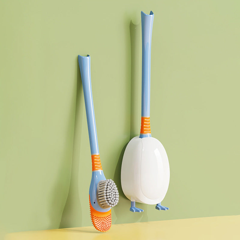 Dopamine Cartoon Duck Silicone Toilet Brush Household Cleaning Set with Base for Toilet Cleaning