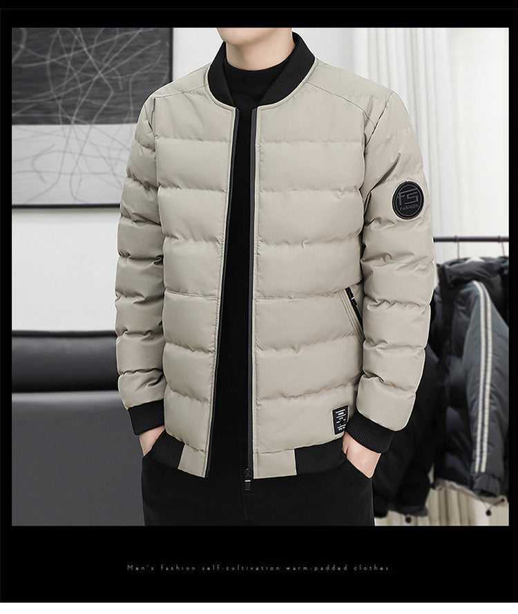 FS Standard Men's Baseball Collar Jacket Korean Style Casual Autumn and Winter Cotton Clothes Youth Handsome Outerwear All-match Coat Men's Trendy