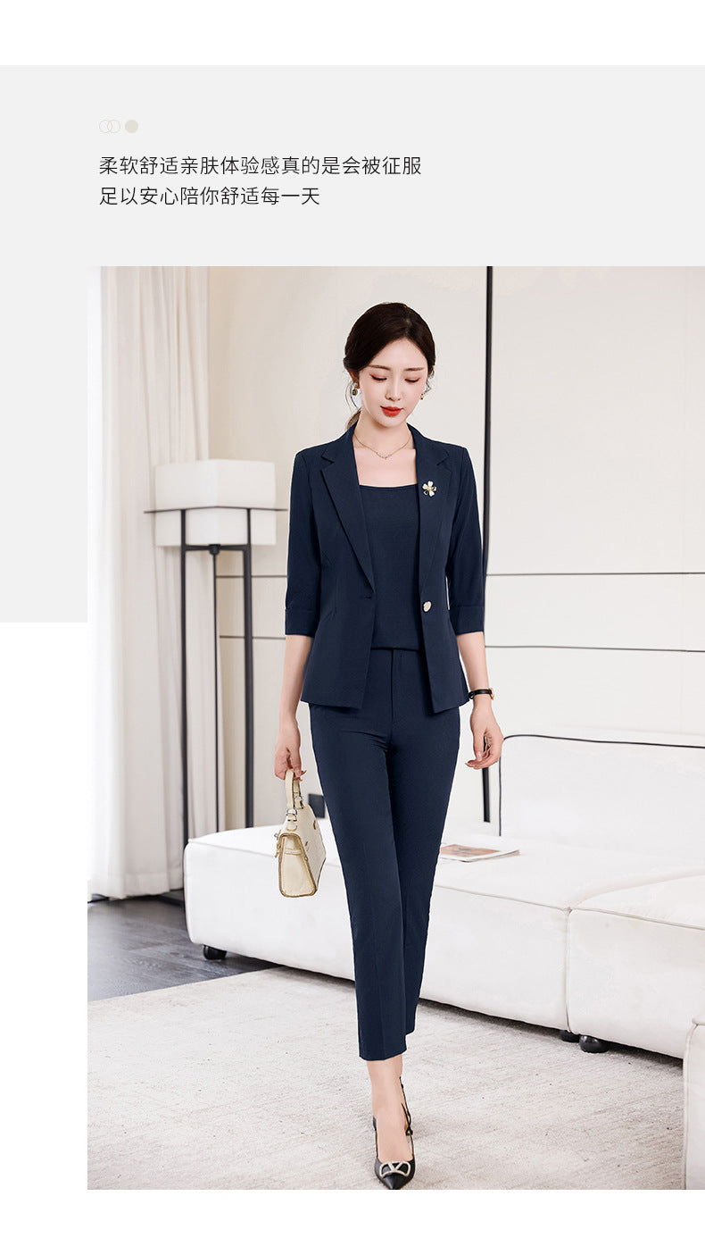Pink Mid-Sleeve Suit for Women 2025 New Summer Thin Business Attire Elegant Beauty Salon Front Desk Work Clothes