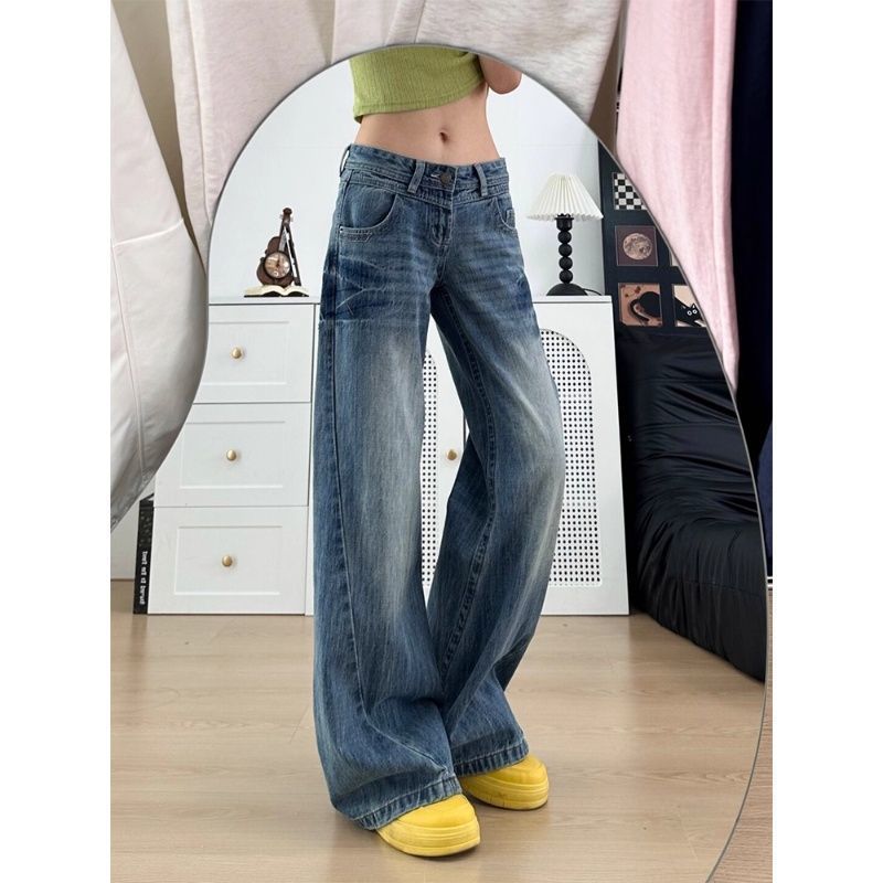 Low-Waist Jeans for Students, Autumn Style, New Loose Straight-Leg Casual Wide-Leg Pants, Ins Hong Kong Style Retro Fashion