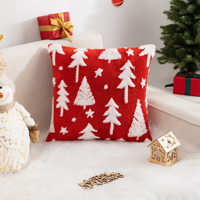 New Christmas Pillow Case Snowflake Velvet Jacquard Christmas Tree Elk Pillow Cushion Cross-border Holiday Decoration Cushion Cover