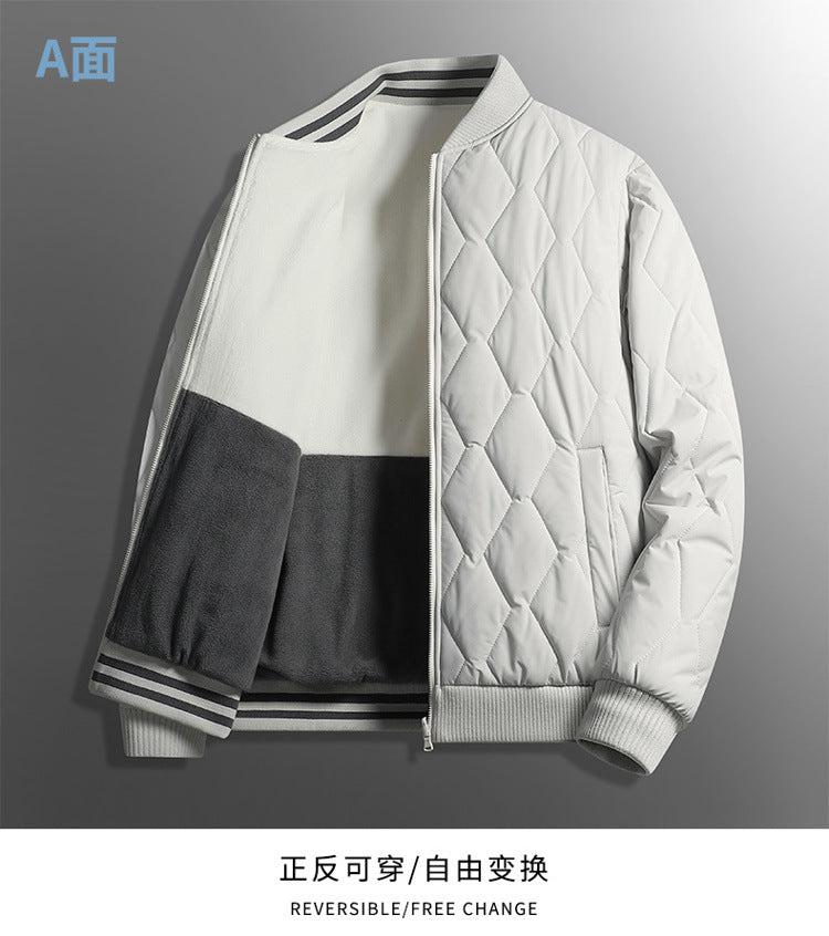 Double-sided stand collar cotton-padded jacket jacket men's winter fleece-lined thickened cotton-padded jacket fashion brand relaxed-fit warm bread suit for lovers