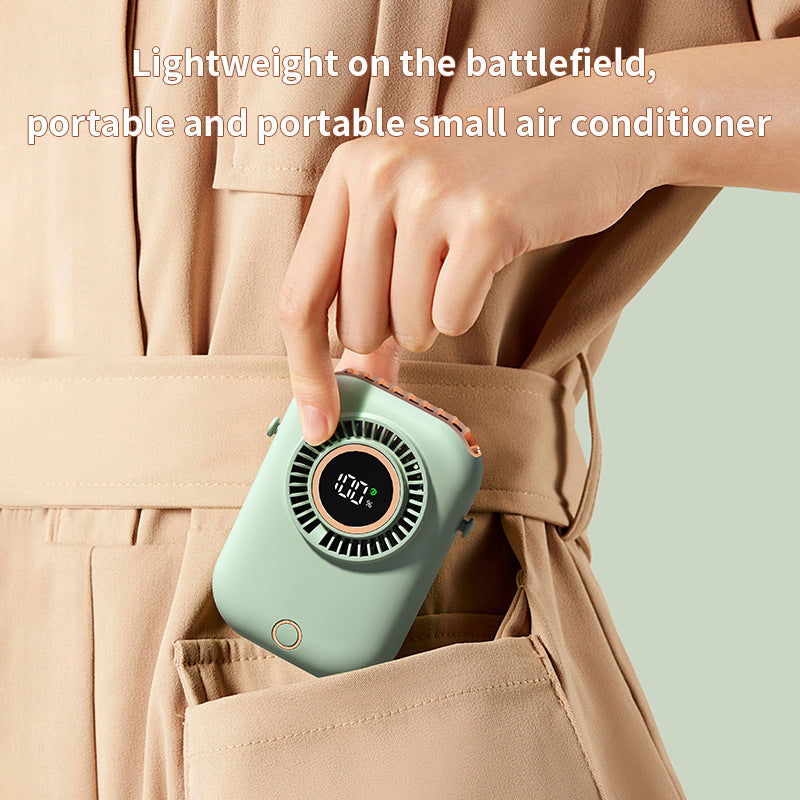 New Handheld Digital Display Small Fan Portable USB Lazy Electric Fan Outdoor Mini Waist Fan Hanging Neck Fan