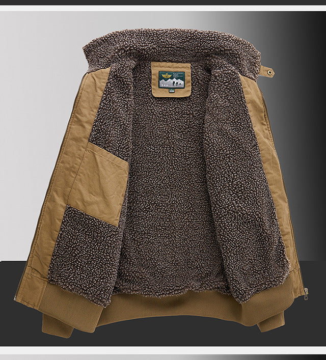 Winter Men's Lapel Pure Cotton American Casual Work Coat Lamb Fleece Coat Maillard Autumn and Winter Cotton Coat 8218
