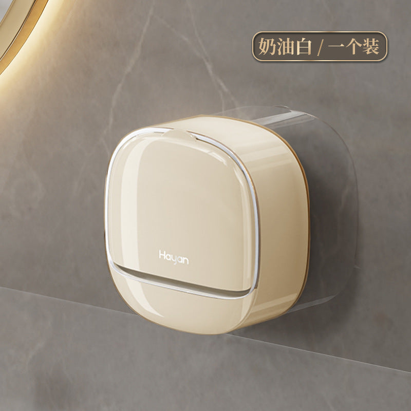 Double-compartment Soap Box Flip Cover Non-perforated Wall-mounted Draining Soap Box Bathroom Household High-end Light Luxury Storage Box