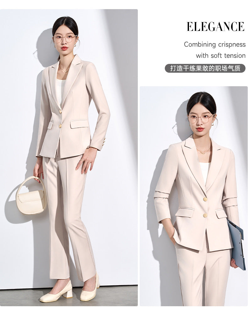 Cross-Border Beige Suit Set for Women, New Versatile Fashion High-End Professional Attire for Petite Figures, Formal Occasion Blazer