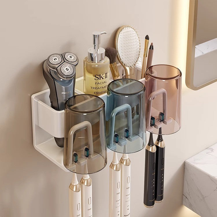 Toothbrush Storage Rack Non-Punch Brush Cup Mouthwash Cup Rack Wall-Mounted Bathroom Household Toothware Hanger