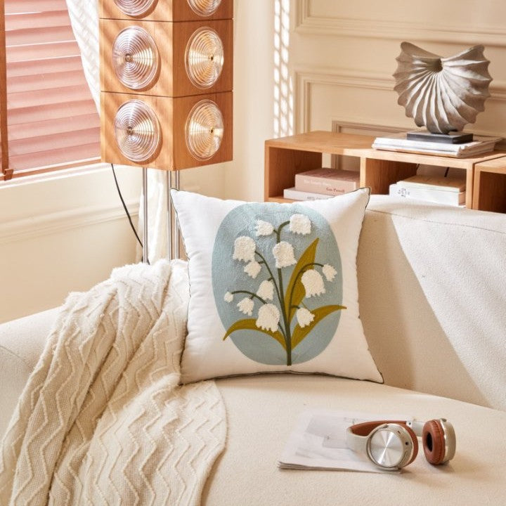 Nordic Towel Embroidered Embroidered Embroidered Pillow Living Room Cream Sofa Cushion Flower Model Room Bay Window Cushion Cover