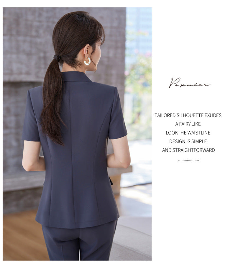 White Short-Sleeved Suit Jacket for Women Summer New Style Petite Professional Elegant Suit Suit Hotel Work Clothes Thin