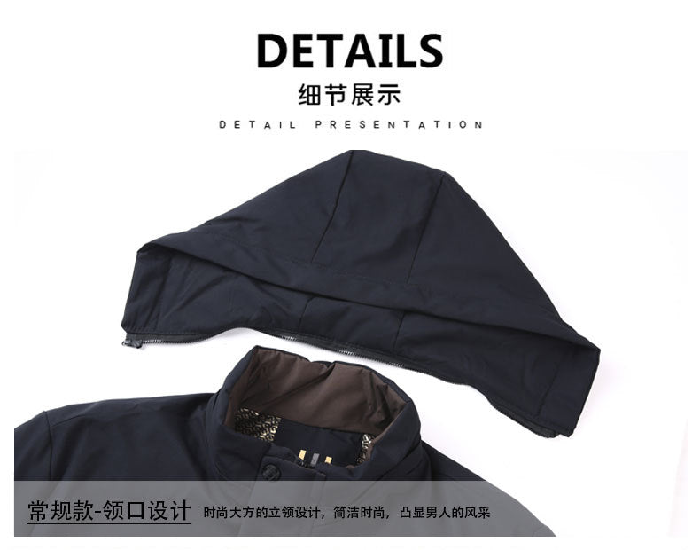 2024 winter new silk cotton-padded jacket casual men's business middle-aged cotton-padded hooded thick warm coat wholesale