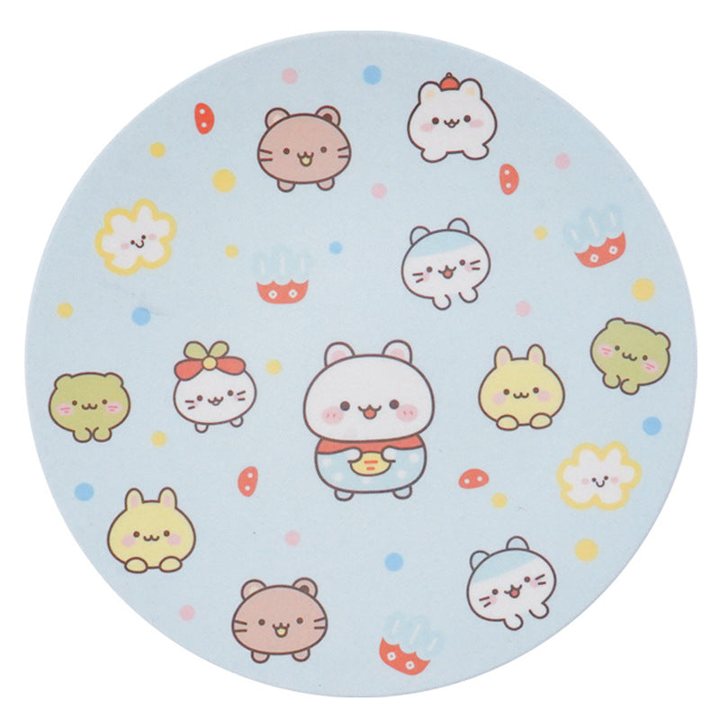 Japanese-Style Melamine Flat Plate Round Plate Bamboo Fiber High-Value Cartoon Cute Rimless Plate Custom Pattern Plate with Your Own Design