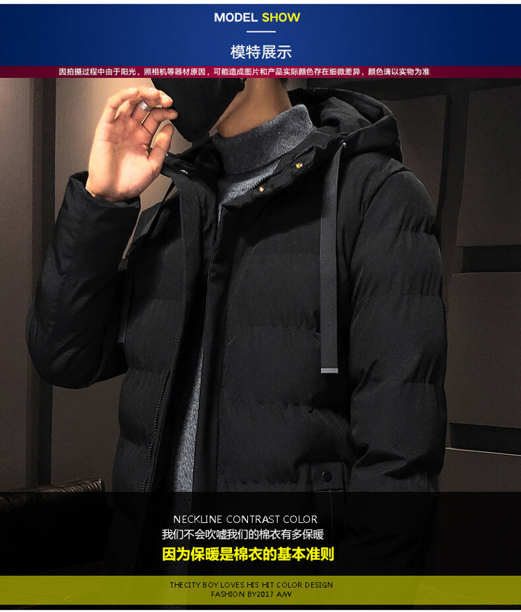 Mid-Length Cotton Outwear Men's Winter Jacket 2025 New Thickeneded Hooded Cotton Jacket Men's Korean Style Trendyy Cotton Jacket