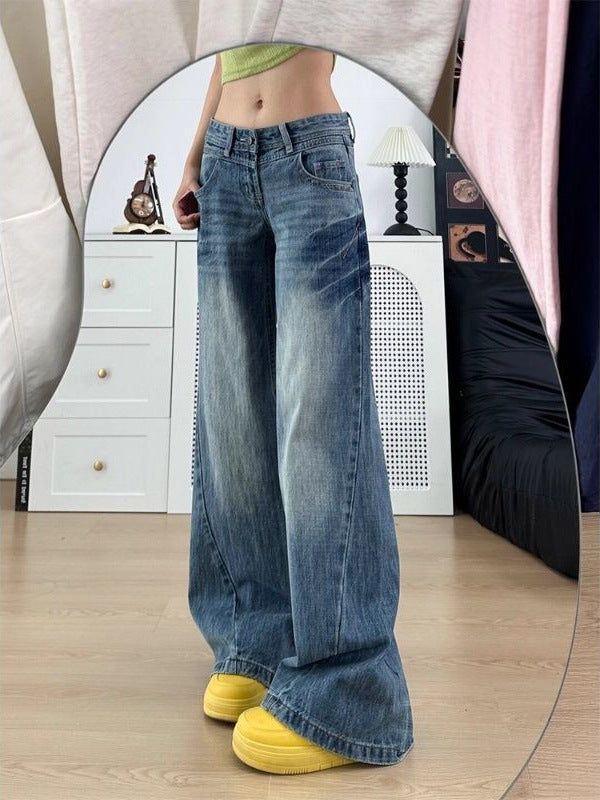 Low-Waist Jeans for Students, Autumn Style, New Loose Straight-Leg Casual Wide-Leg Pants, Ins Hong Kong Style Retro Fashion