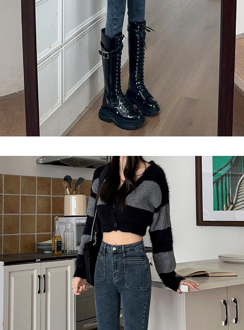 Retro High-Waisted Jeans for Women 2025 Autumn New Slimming Look Design Elastic Tight Pencil Pants