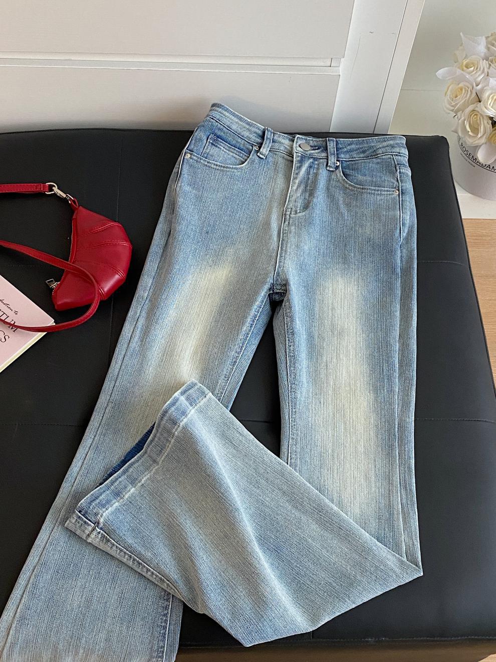 Korean 2025 Autumn New Women's Ins Blogger's Own Hip-Enhancing Slimming Look Bootcut Jeans Retro Slim Pants