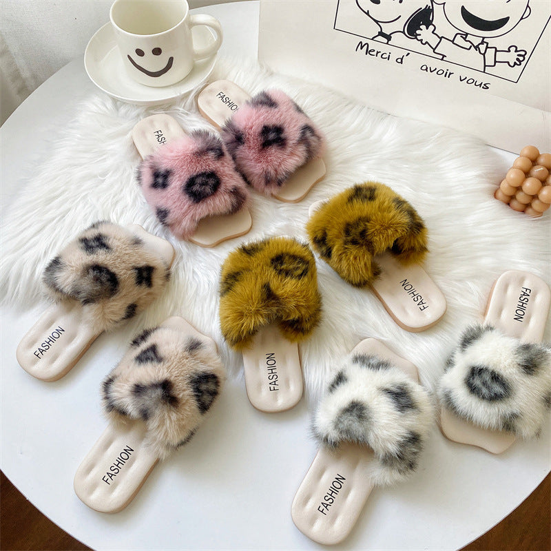 Children's Girls' Furry Slippers for Outdoor Wear, Stylish Home Indoor Slippers for Toddlers and Kids, Four-Leaf Clover Parent-Child Style