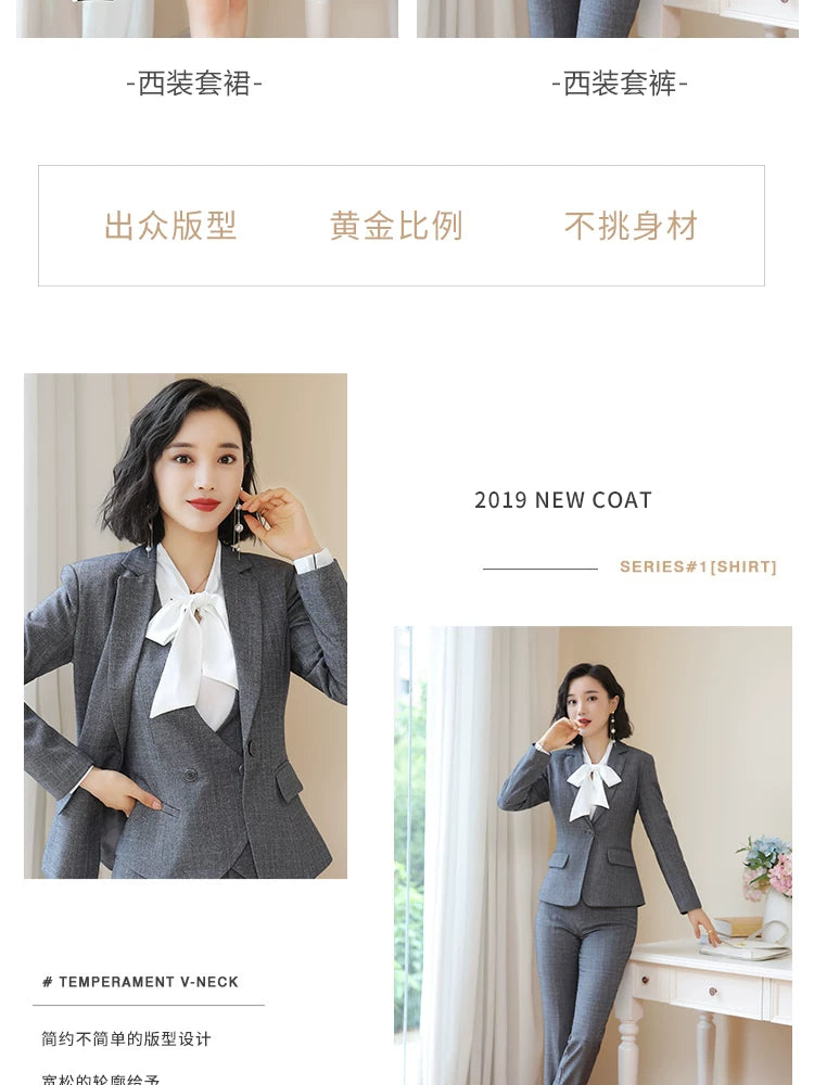 Business Fortress Women's Suit suit Work Clothes Fashion Chanel Elegant Grey Business Suit Vest Work Wear