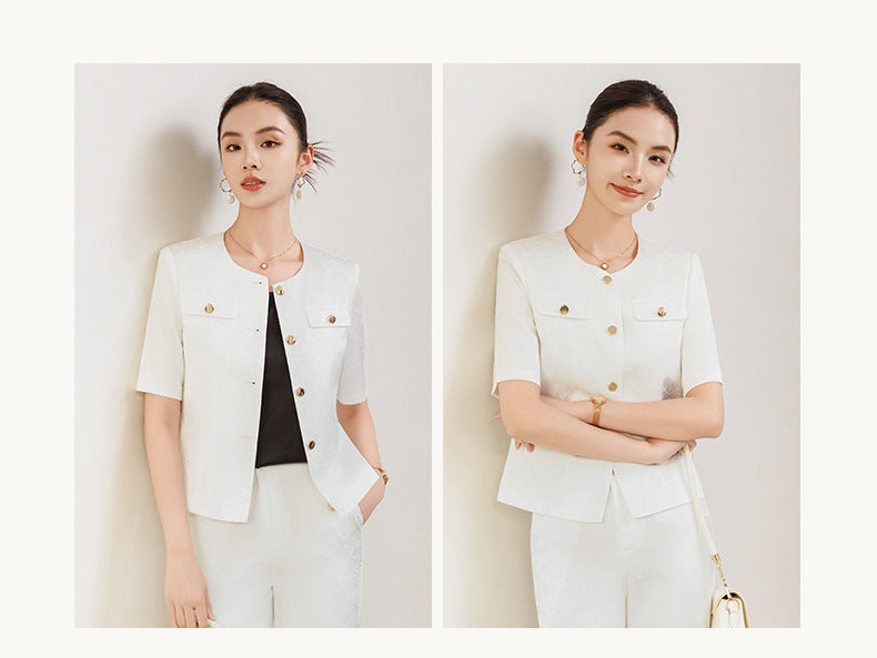 Summer Suit for Women, Thin, High-End, Professional, Fashionable, Short-Sleeved Suit, Wide-Leg Pants Two-Piece Set