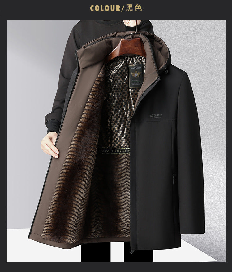 Middle-aged and elderly cotton-padded jacket 2024 winter middle-aged men's fleece-lined hooded jacket business leisure warm cotton-padded jacket