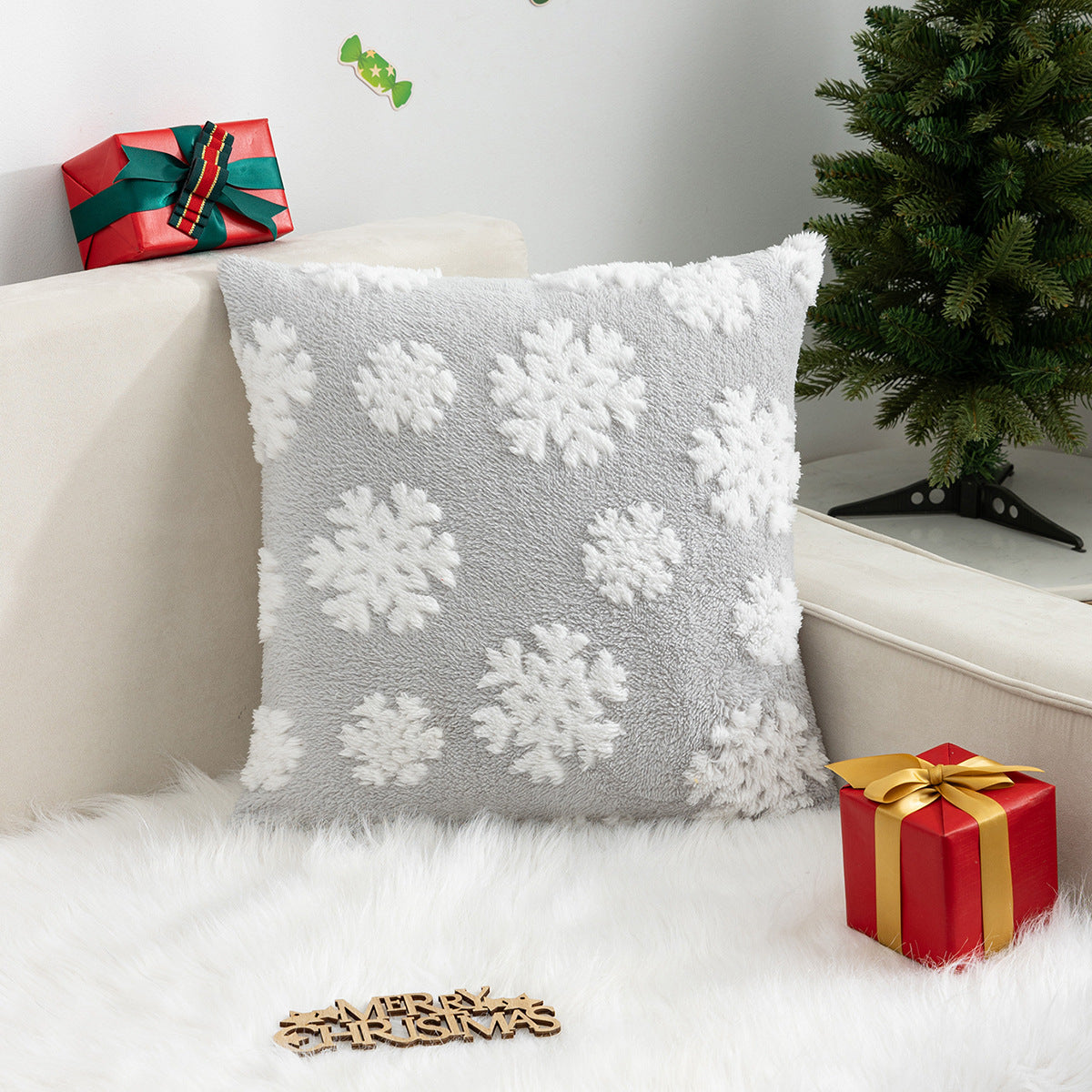 New Christmas Pillow Case Snowflake Velvet Jacquard Christmas Tree Elk Pillow Cushion Cross-border Holiday Decoration Cushion Cover