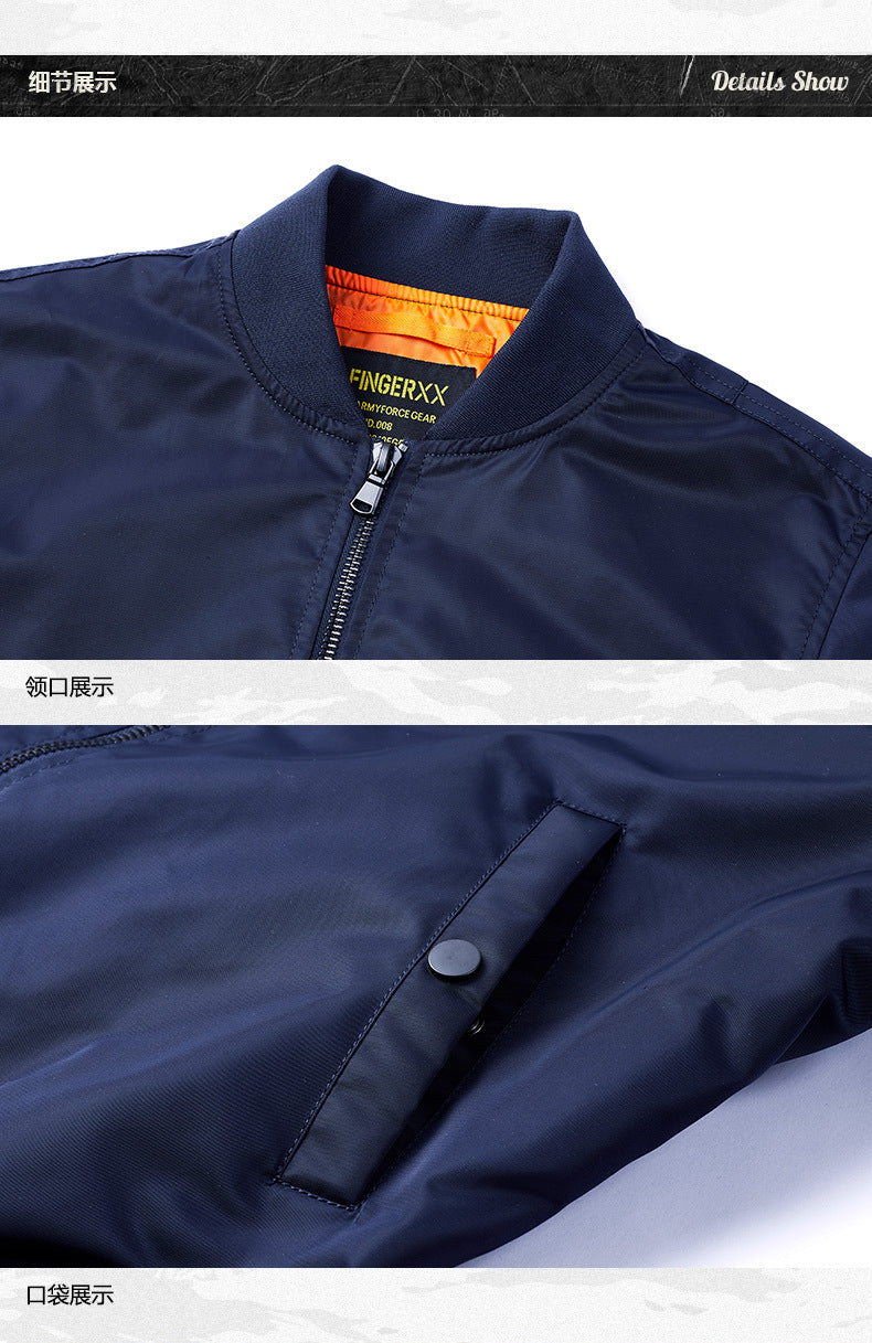 Popular Ma1 Pilot Jacket Men's Autumn and Winter Pure Color Thickeneded Jacket American Casual Cotton Jacket Same Style for Men and Women