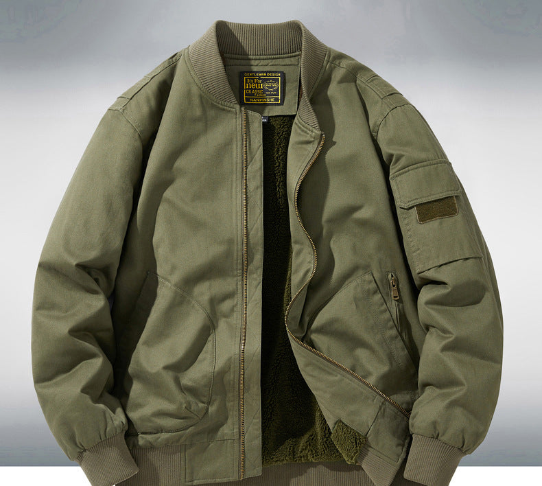 New Men's Fleece-Lined Popular Jacket, Winter Cross-Border Thickened Warm Cotton Coat, Pure Cotton Baseball Uniform Work Jacket