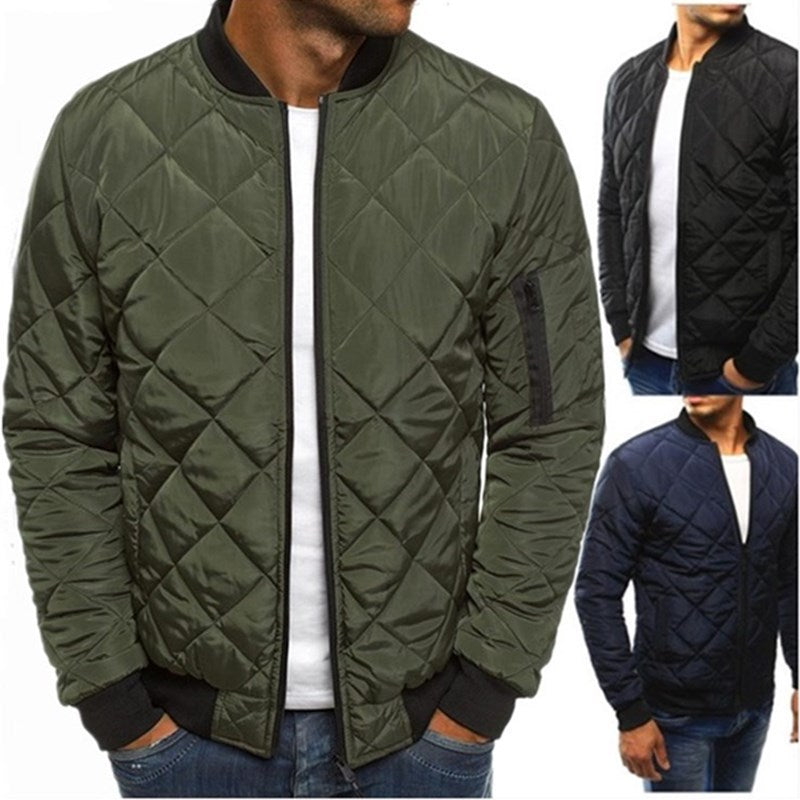 23 Winter foreign trade AliExpress new Amazon rhombus men's cotton-padded jacket stand collar short cotton-padded men's clothing