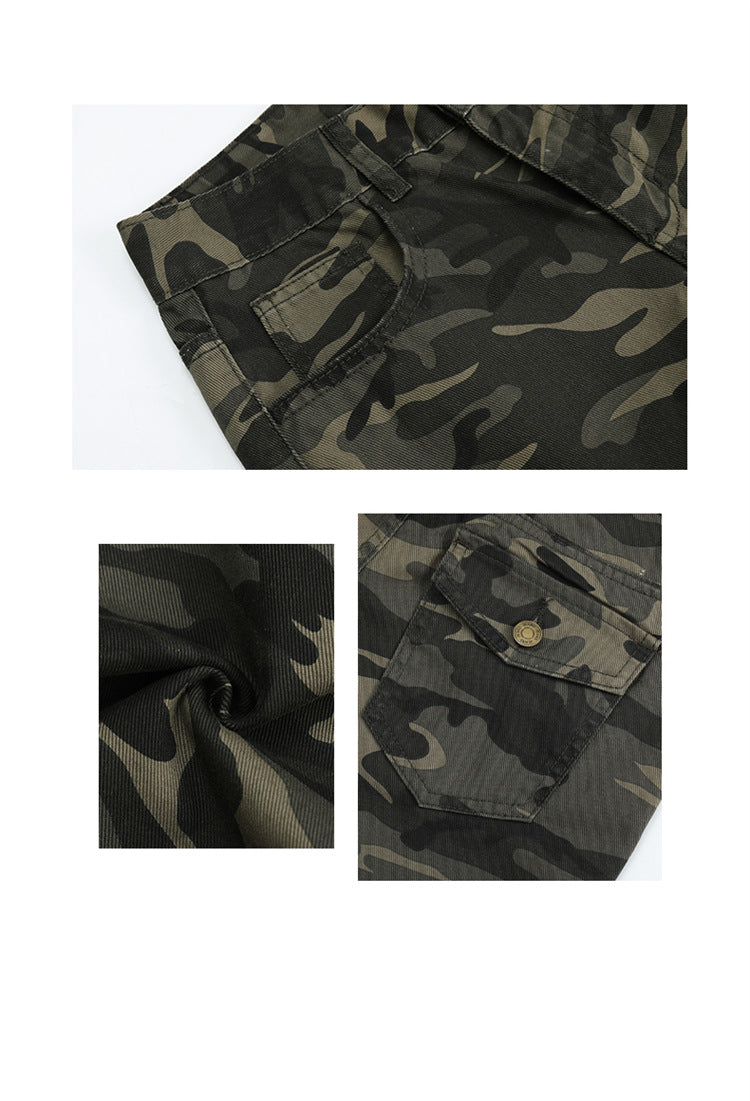 Autumn New Non-Elastic Slightly Spicy Cargo Pants American Retro Camouflage Flap Pocket Design Jeans for Women