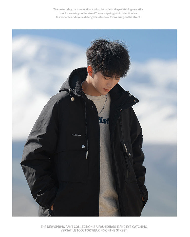 Woodpecker Assault down Cotton Jacket Men's Winter Thickeneded Warm Work Jacket Cotton Jacket New Hooded Winter Jacket