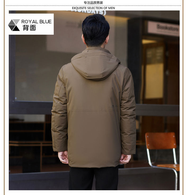2024 winter new silk cotton-padded jacket casual men's business middle-aged cotton-padded hooded thick warm coat wholesale