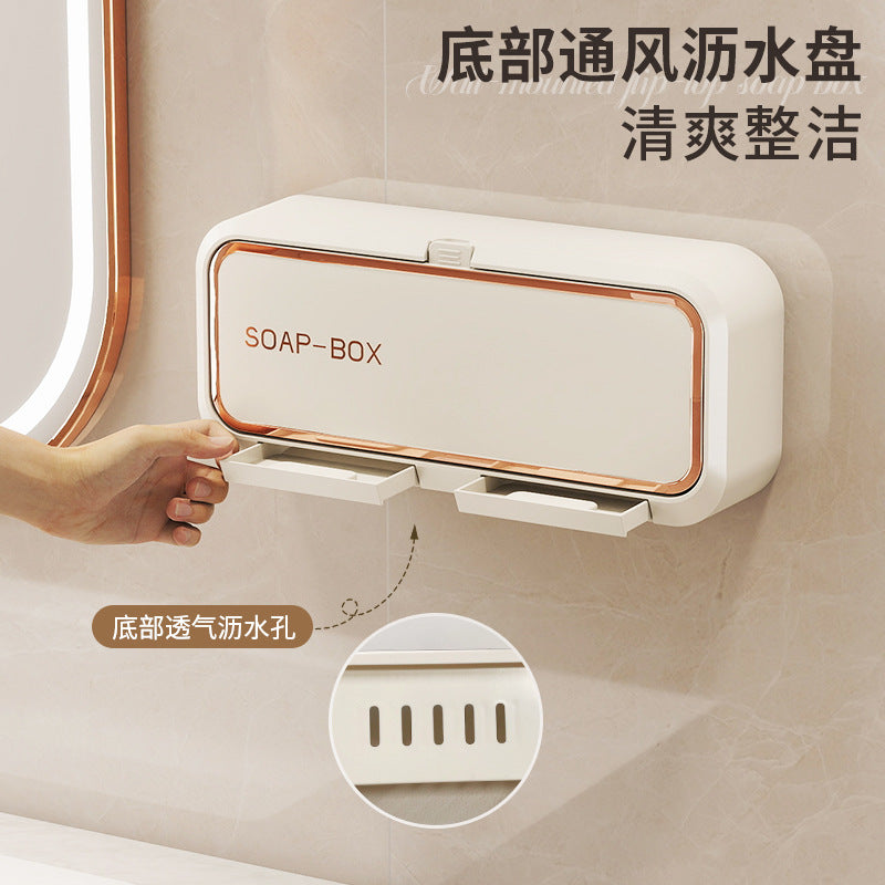 Wall-Mounted Soap Holder, Creative Punch-Free Soap Box for Home Bathroom, Flip-Top Drainage Storage Rack for Export