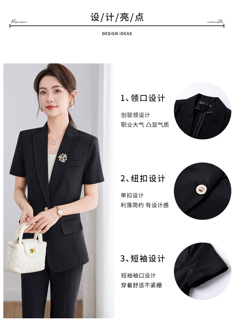 White Short-Sleeved Suit Jacket for Women Summer New Style Petite Professional Elegant Suit Suit Hotel Work Clothes Thin
