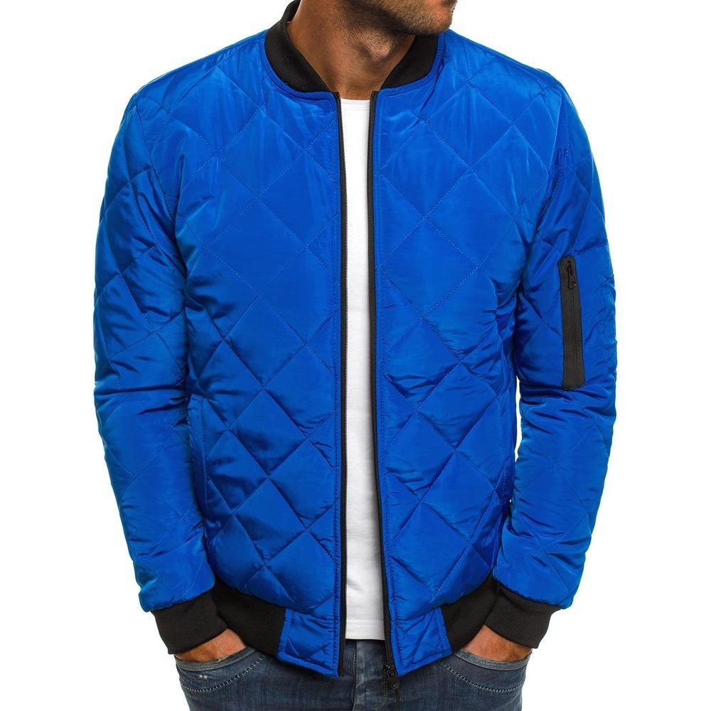 23 Winter foreign trade AliExpress new Amazon rhombus men's cotton-padded jacket stand collar short cotton-padded men's clothing