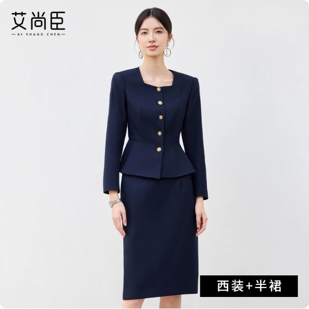 Aishangchen's High-End Navy Blue Suit Is Elegant and Versatile, Hotel Manager's Front Desk Formal Occasion Professional Wear