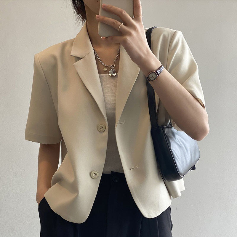 Fashion Short-Sleeve Blazer for Women 2025 Summer Thin Korean Version New Drapey Short Casual Blazer Top